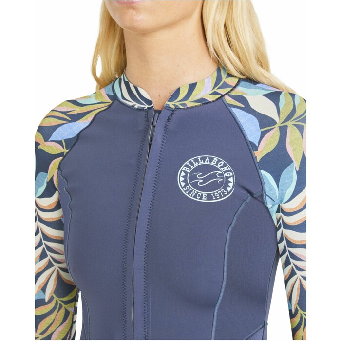 2024 Billabong Womens Salty Dayz Light 1mm Long Sleeve Front Zip Shorty Wetsuit ABJW400121 - Indigo Ocean